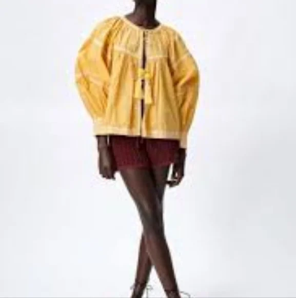 Zara Yellow Embroidered Jacket/Shirt with Tassles. Size XS BNWT - Picture 5 of 7